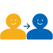 person with arrow to another person