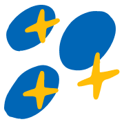 Three blue circles and yellow pluses